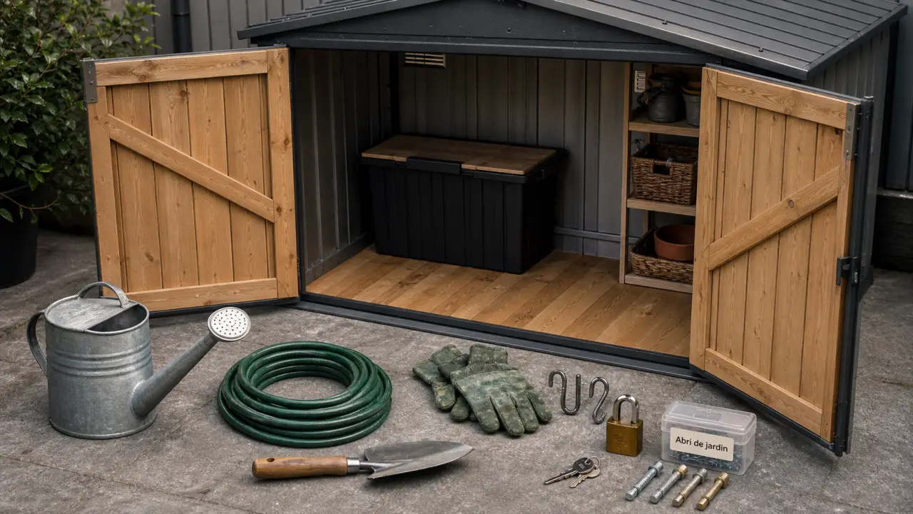 Cabane à outil de jardin bois métal résine pour le rangement extérieur