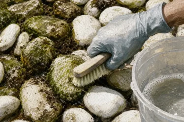 Comment nettoyer des galets blancs : brosse douce et eau savonneuse