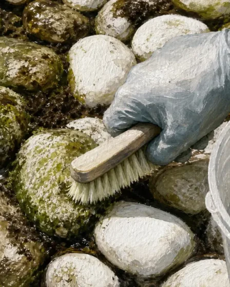 Comment nettoyer des galets blancs : brosse douce et eau savonneuse
