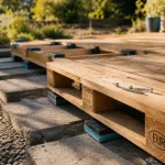 Palette pour terrasse avec marquage MB, bois poncé et budget terrasse solide