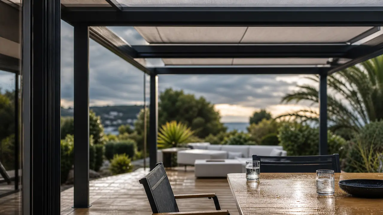 Pergola retractable sur terrasse, protection pluie et ombre