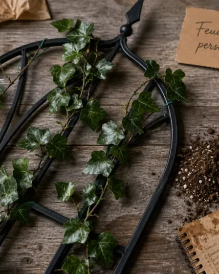 Plante grimpante persistant : lierre sur treillage pour mur vert
