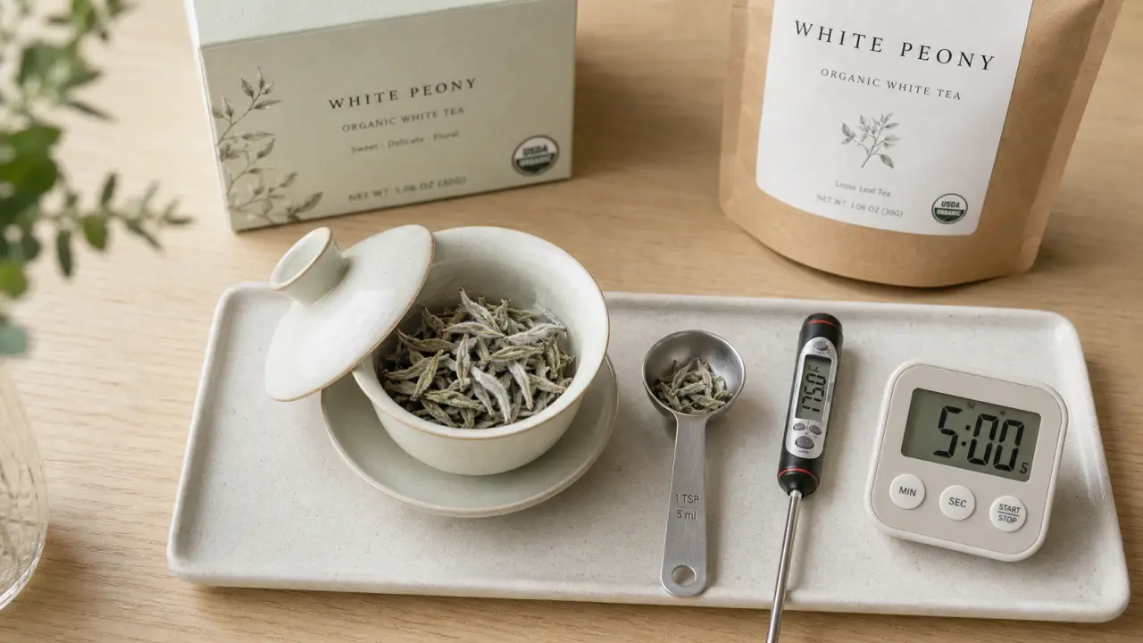 Thé blanc bio en gaiwan : température 70–80°C et jeunes bourgeons duveteux
