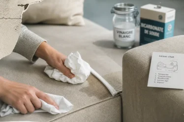 Enlever odeur urine chat canapé : papier et vinaigre, tamponner la tache