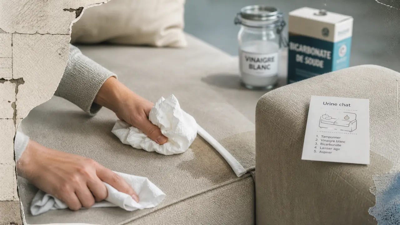 Enlever odeur urine chat canapé : papier et vinaigre, tamponner la tache