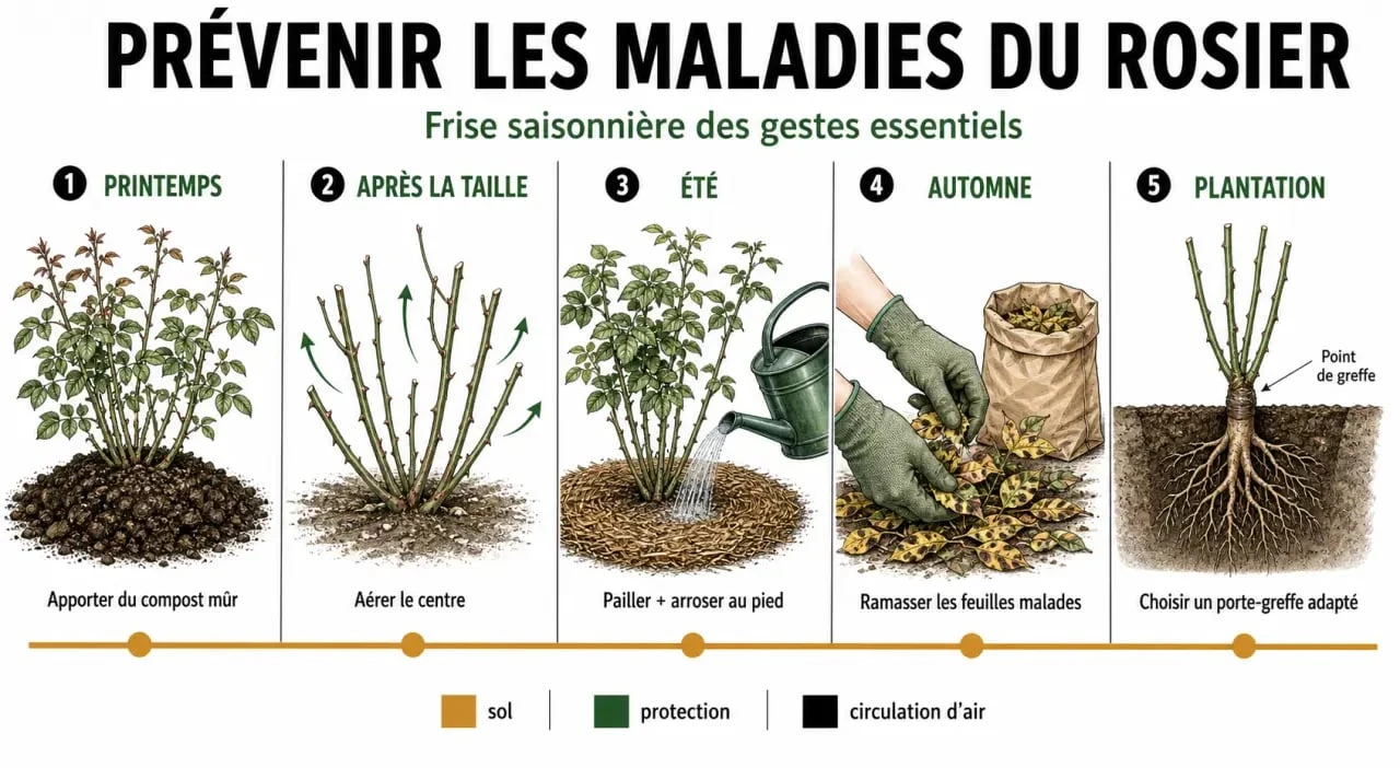 Rosier jaunissement des feuilles : calendrier d&rsquo;entretien pour pr&eacute;venir le jaunissement