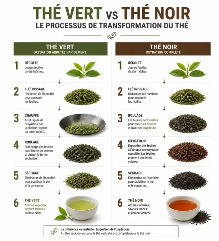 Comparaison du processus de fabrication entre le thé noir et le thé vert