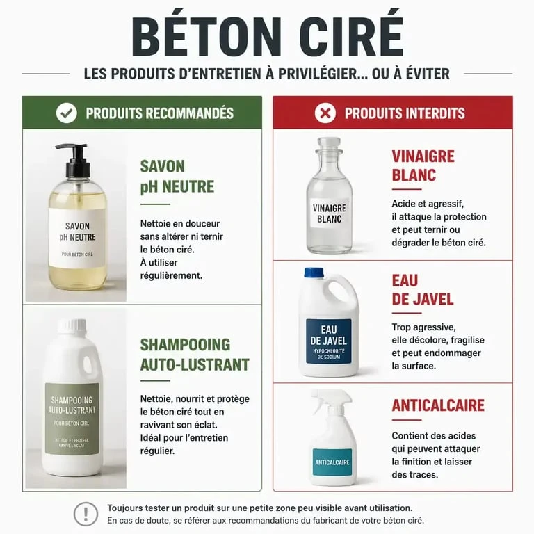Infographie des produits autoris&eacute;s et interdits pour nettoyer b&eacute;ton cir&eacute;