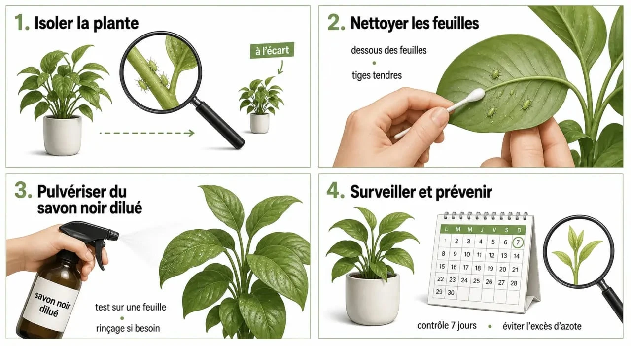 Puceron dans la maison : &eacute;tapes pour isoler, nettoyer et traiter une plante d&rsquo;int&eacute;rieur