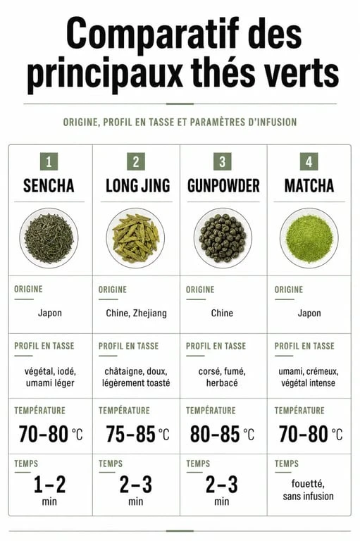 Meilleur the vert : infographie comparative des principaux types de thé vert