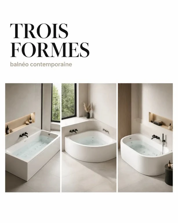 Baignoir balneo : comparaison visuelle des formes et des usages dans une salle de bains contemporaine