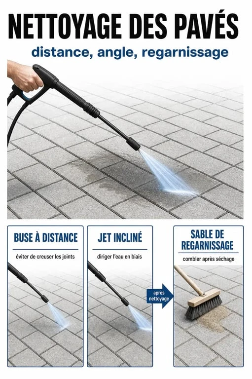 Nettoyer les pav&eacute;s autobloquants au nettoyeur haute pression sans ab&icirc;mer les joints