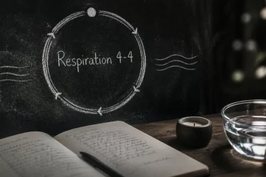 Exercice pleine conscience respiration 4-4, carnet et craie sur fond noir