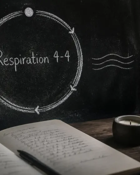 Exercice pleine conscience respiration 4-4, carnet et craie sur fond noir