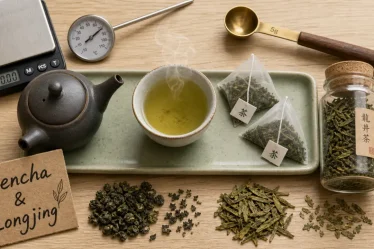 Meilleur the vert : sencha et longjing, tasse fumante