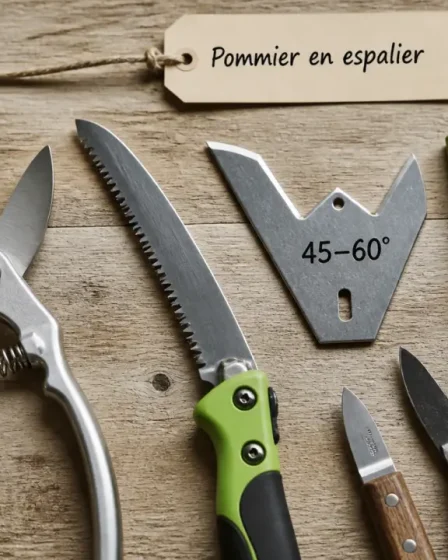 Pommier espalier taille : repère 30° à 60° et coursonnes fructifères