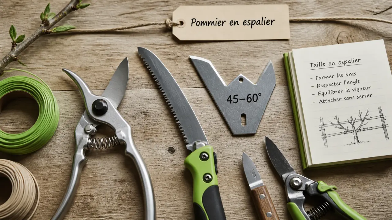 Pommier espalier taille : repère 30° à 60° et coursonnes fructifères