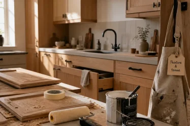 Renover une cuisine en bois : peinture sur façades et crédence