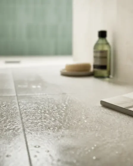 Sol salle de bain antidérapant étanche en grès cérame, joints fins