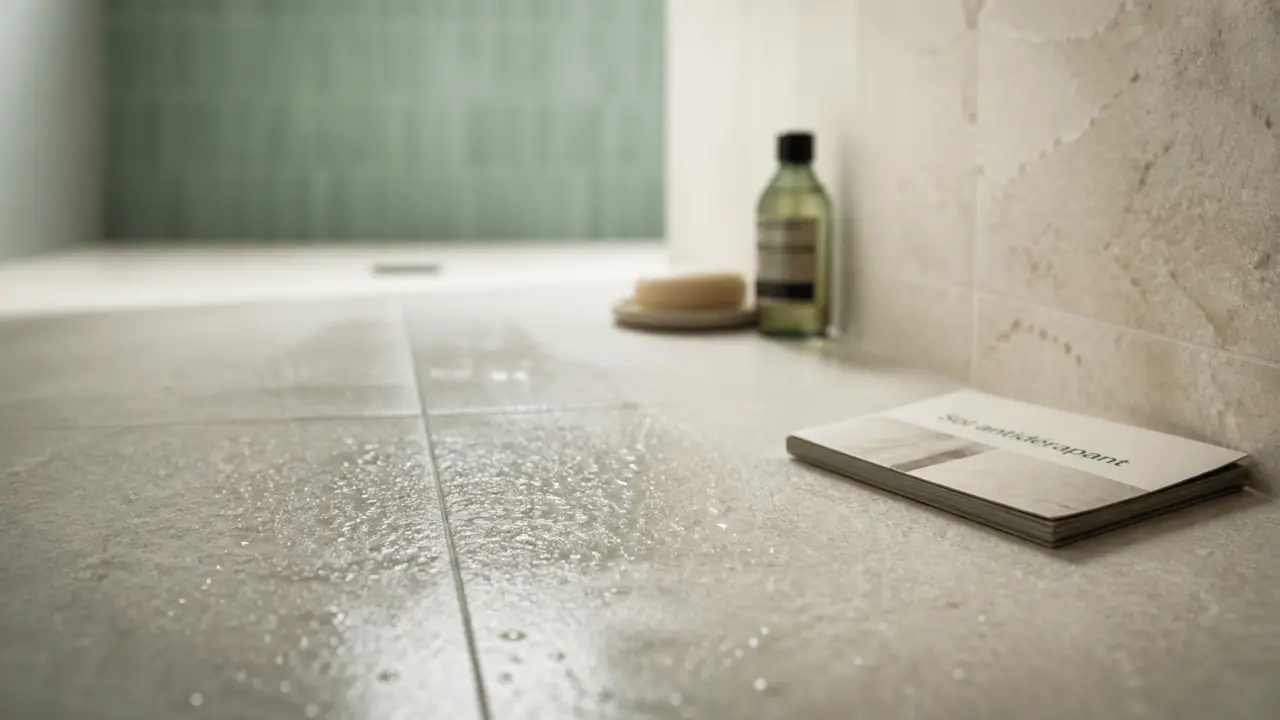 Sol salle de bain antidérapant étanche en grès cérame, joints fins