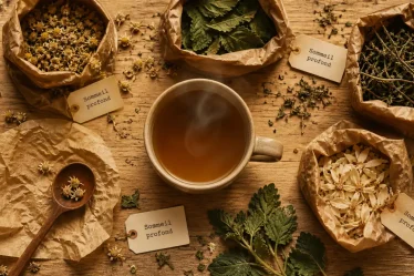Tisane sommeil profond : camomille, mélisse et passiflore, plantes du soir