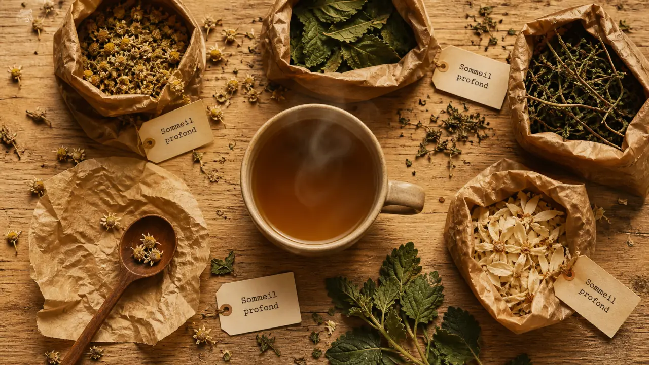 Tisane sommeil profond : camomille, mélisse et passiflore, plantes du soir