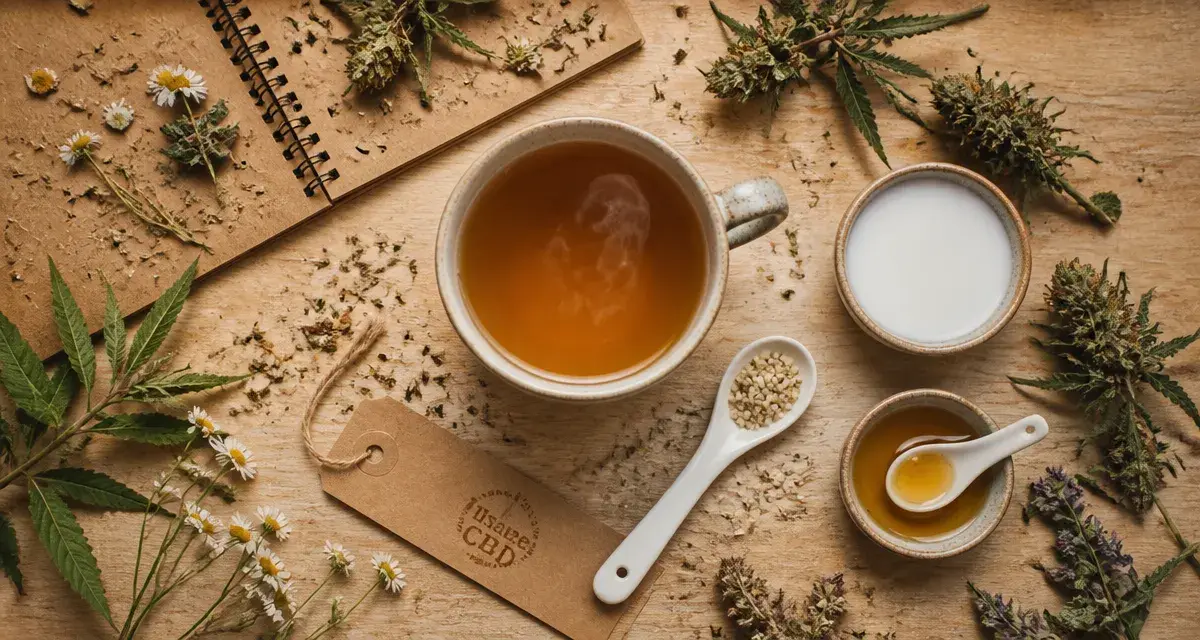 CBD tisane relaxante en tasse avec vapeur et chanvre