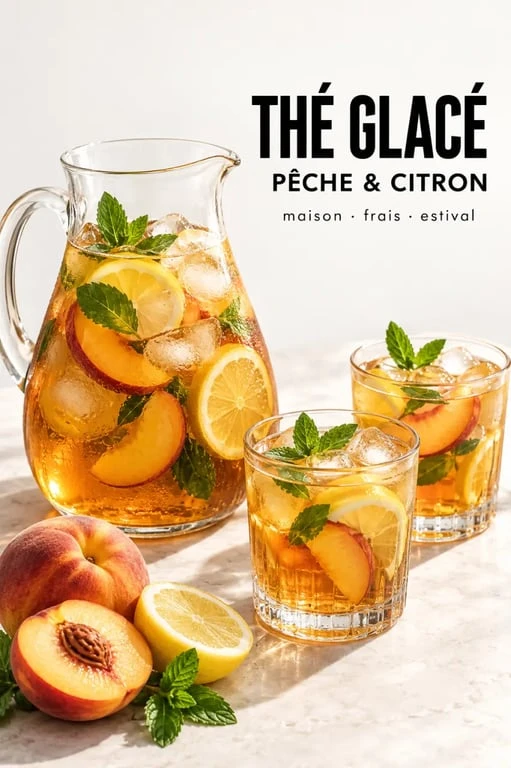 Recette thé glacé maison à la pêche, au citron et à la menthe