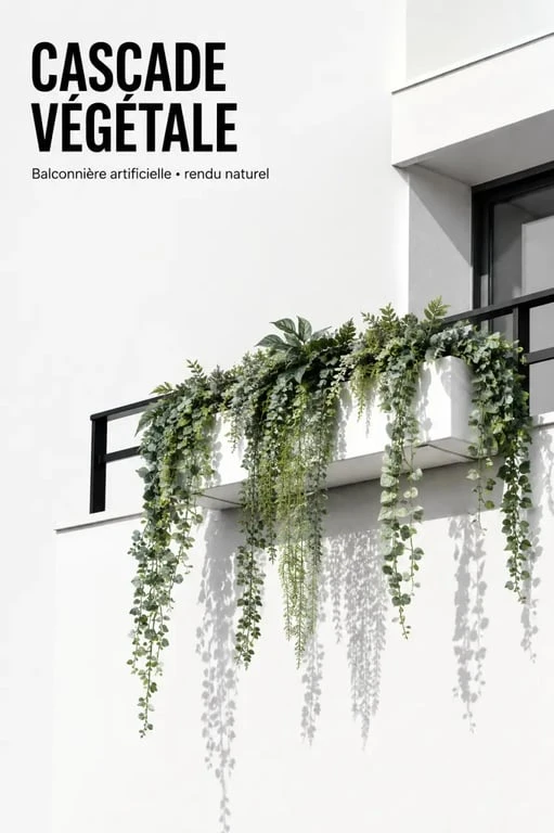Plantes artificielles tombante sur un balcon avec effet de chute r&eacute;aliste