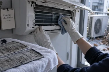 Entretien climatisation reversible : filtre sale qui augmente odeurs et consommation