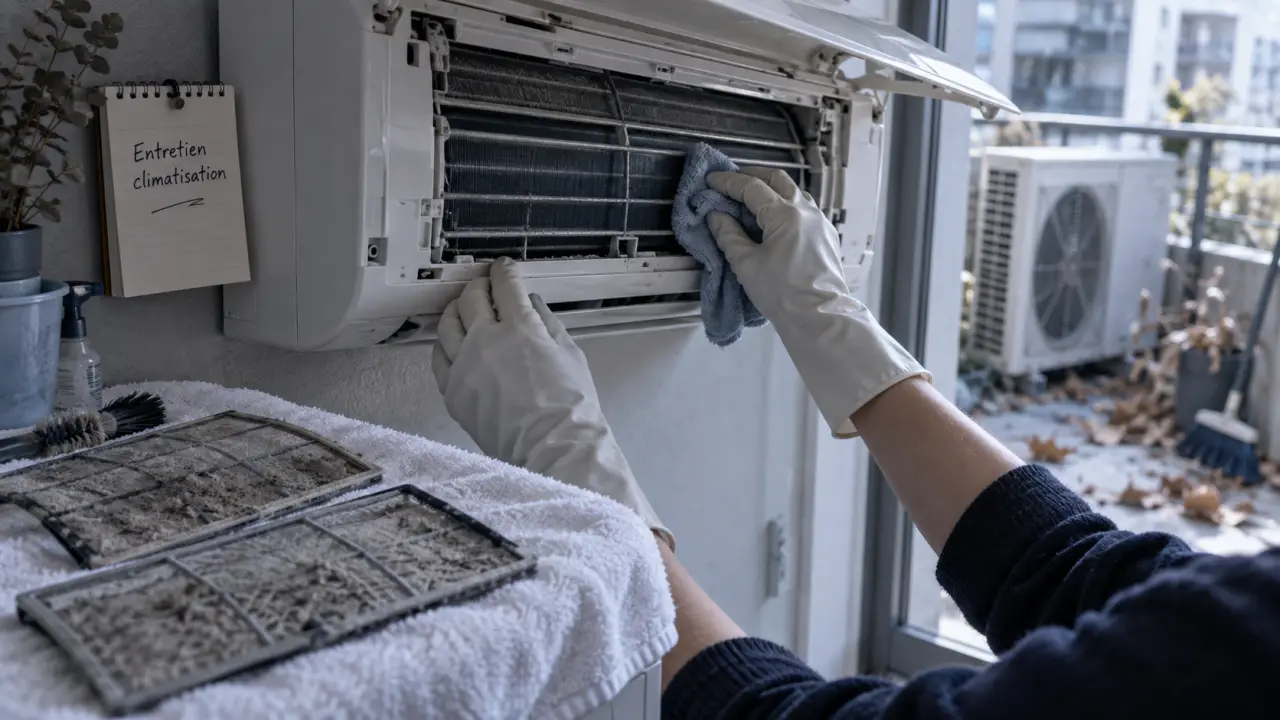 Entretien climatisation reversible : filtre sale qui augmente odeurs et consommation