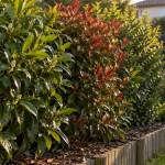 Haie occultante dense de laurier-cerise/photinia, vue jardin et vis-à-vis