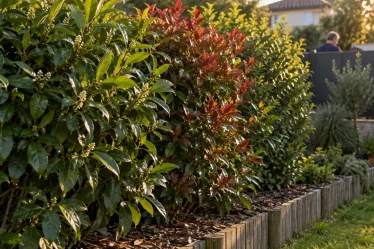 Haie occultante dense de laurier-cerise/photinia, vue jardin et vis-à-vis
