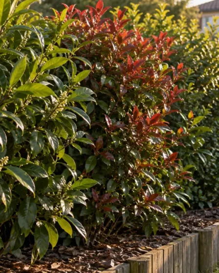 Haie occultante dense de laurier-cerise/photinia, vue jardin et vis-à-vis