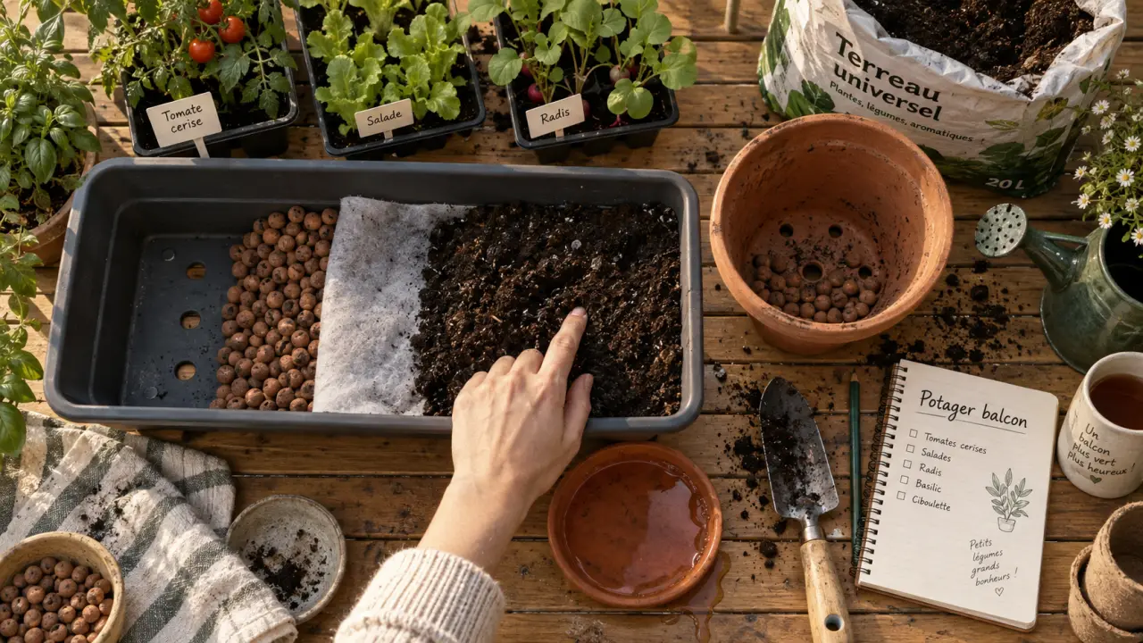 Potager balcon : vérifier l’humidité pour éviter le marécage