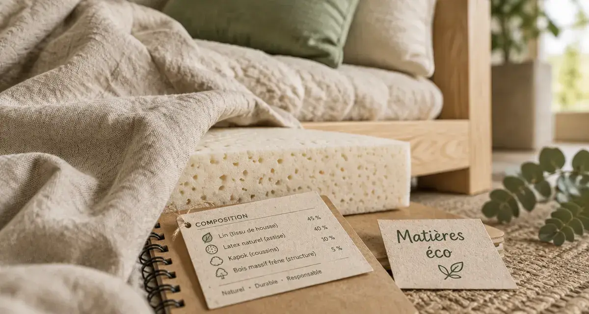 Canapé écologique en lin, latex naturel et bois certifié