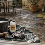 Comment nettoyer terrasse beton : noirci, brosse, seau et mousse