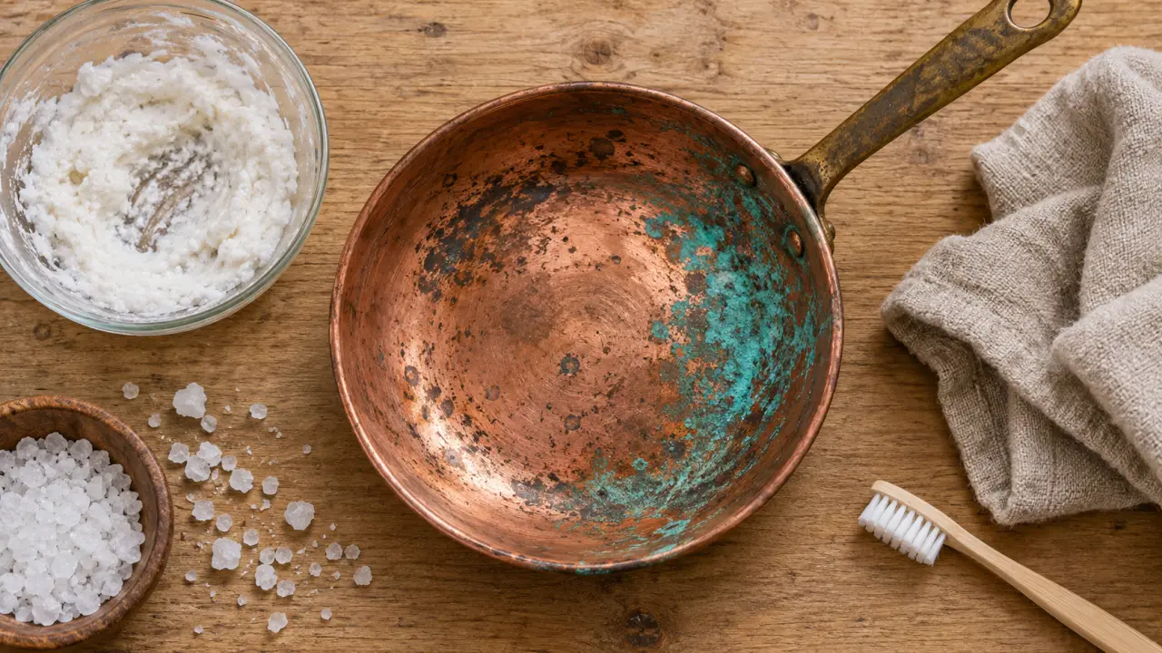 Enlever vert de gris sur cuivre sans rayer : vinaigre, sel et chiffon doux