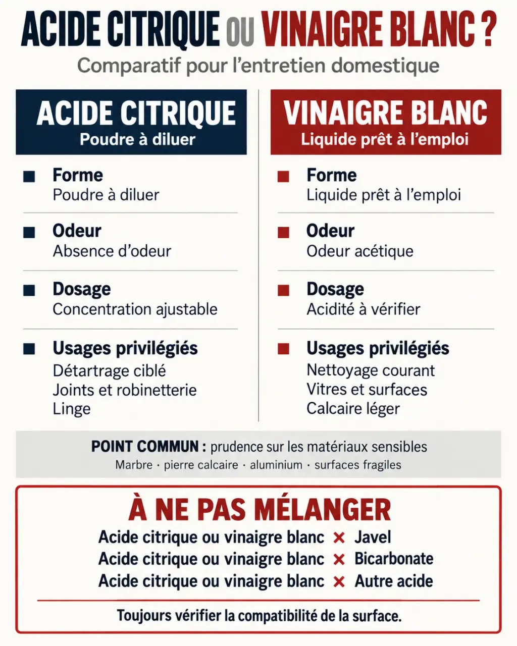 Comparaison acide citrique vinaigre blanc pour le d&eacute;tartrage et l&rsquo;entretien de la maison