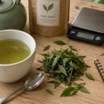Le thé vert est il bon pour la santé : tasse et feuilles vert pâle, antioxydants et précautions