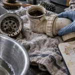 Odeur dans les canalisations : siphon et bonde démontés sous l’évier