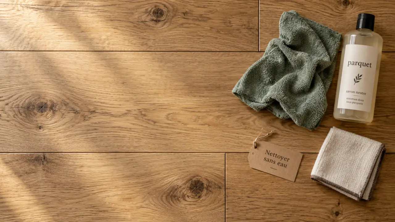 Parquet nettoyage : microfibre humide et savon neutre, parquet sans eau
