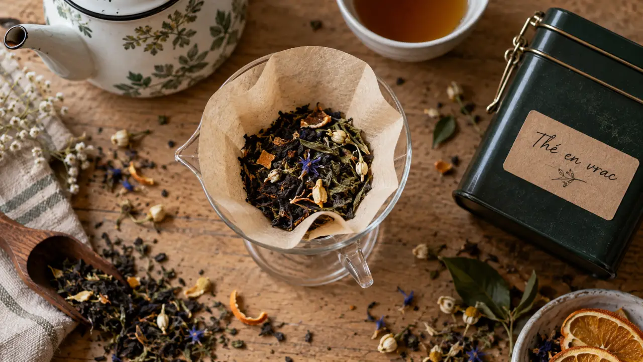 Thé en vrac : dosage et infusion, feuilles dans filtre
